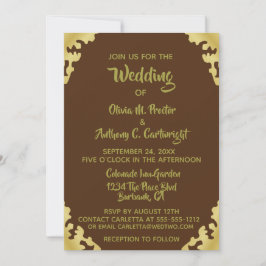 Invitación a la Boda Marrón y Oro Moderno