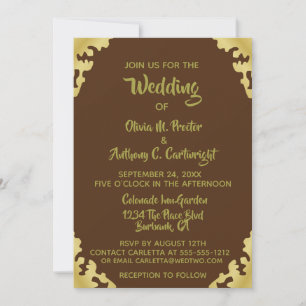 Invitación a la Boda Marrón y Oro Moderno