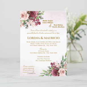 Invitación a la boda marrón y rosa rubor