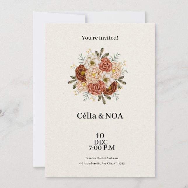 Invitación a la boda marrón y verde moderna (Anverso)
