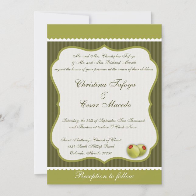 Invitación a la boda Martini Oliva banda verde (Anverso)