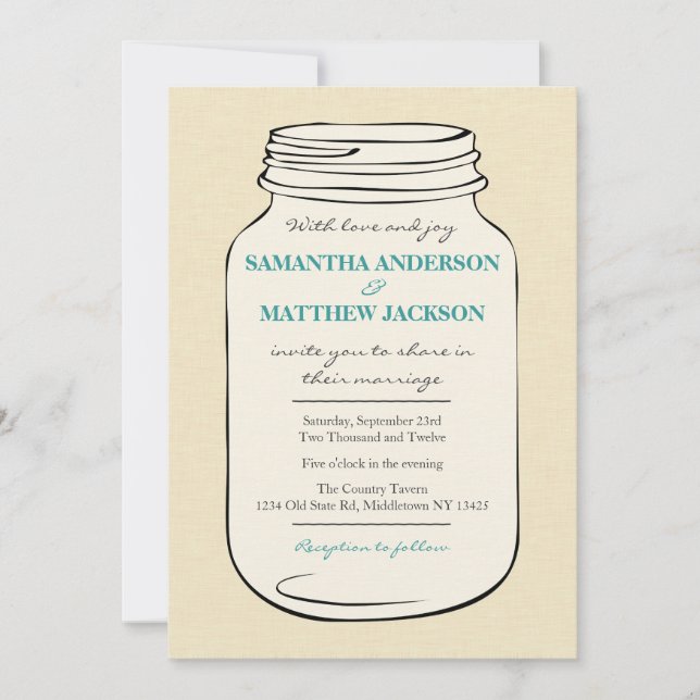 Invitación a la boda Mason Jar Style 2 - Verde azu (Anverso)
