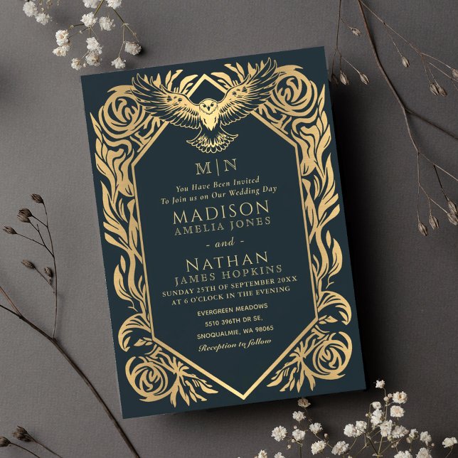 Invitación a la boda medieval de búhos de fantasía (Subido por el creador)