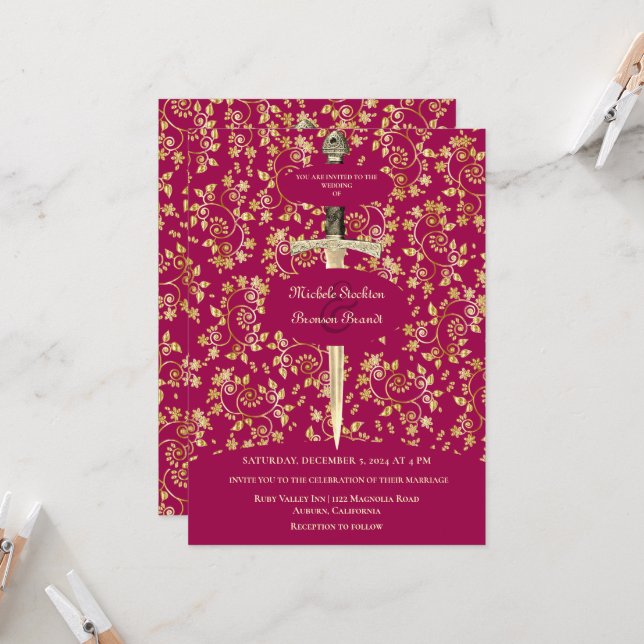 Invitación a la boda medieval de oro (Anverso/Reverso In Situ)