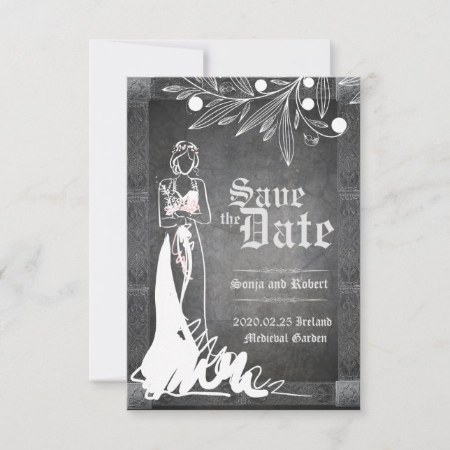 Invitación a la boda medieval en piedra de novias  (Anverso)