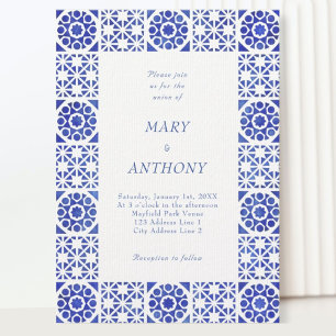Invitación a la boda mediterránea azul