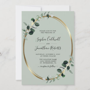 Invitación a la Boda Metálica Eucalyptus Sage Gold