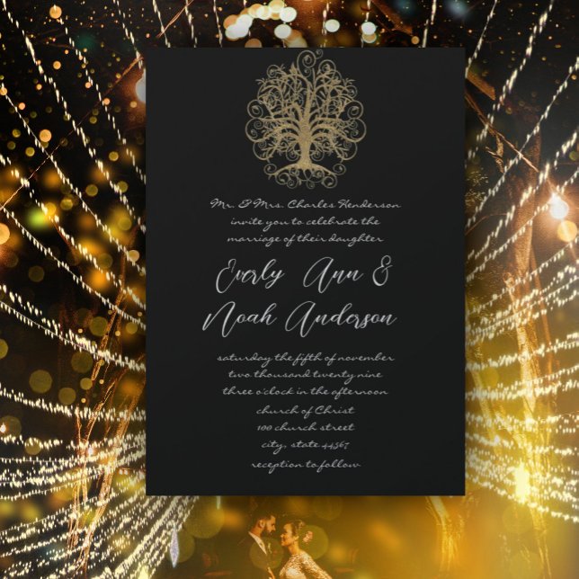 Invitación a la Boda Metálica Negra del Árbol Swir (Subido por el creador)