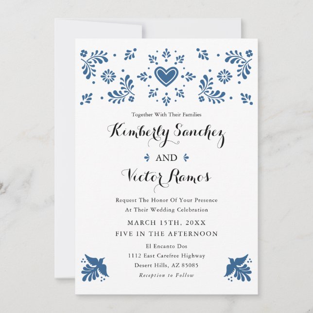 Invitación a la boda mexicana Talavera inspirada (Anverso)