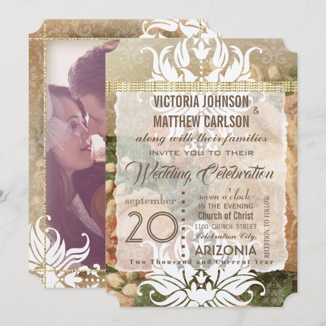 Invitación a la boda milenaria de oro rosa rosa (Anverso / Reverso)