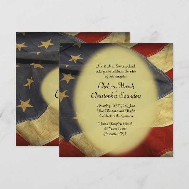 Invitación a la boda militar con bandera estadouni (Anverso / Reverso)
