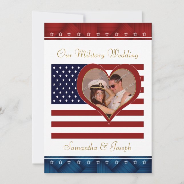 Invitación a la boda militar - Corazón con bandera (Anverso)
