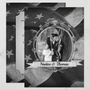 Invitación a la boda militar de B&W con fotografía