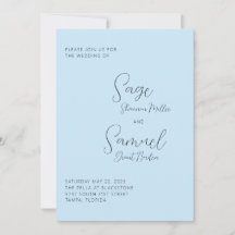 Invitación a la boda mínima azul claro