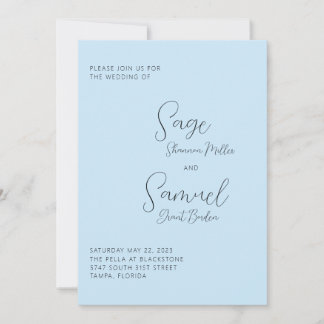 Invitación a la boda mínima azul claro