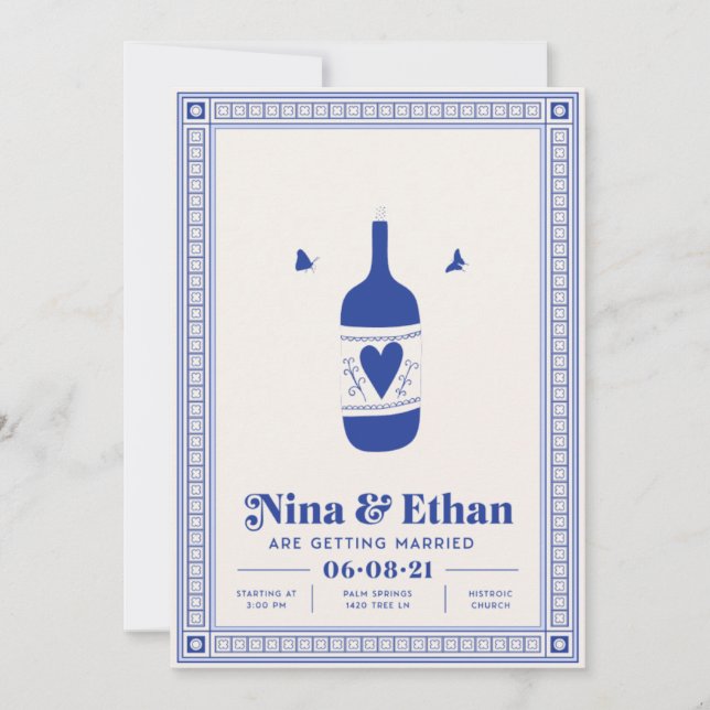 Invitación a la boda mínima azul | Elegante y senc (Anverso)