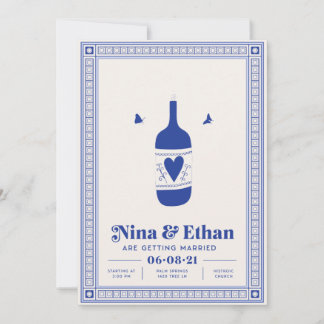 Invitación a la boda mínima azul | Elegante y senc
