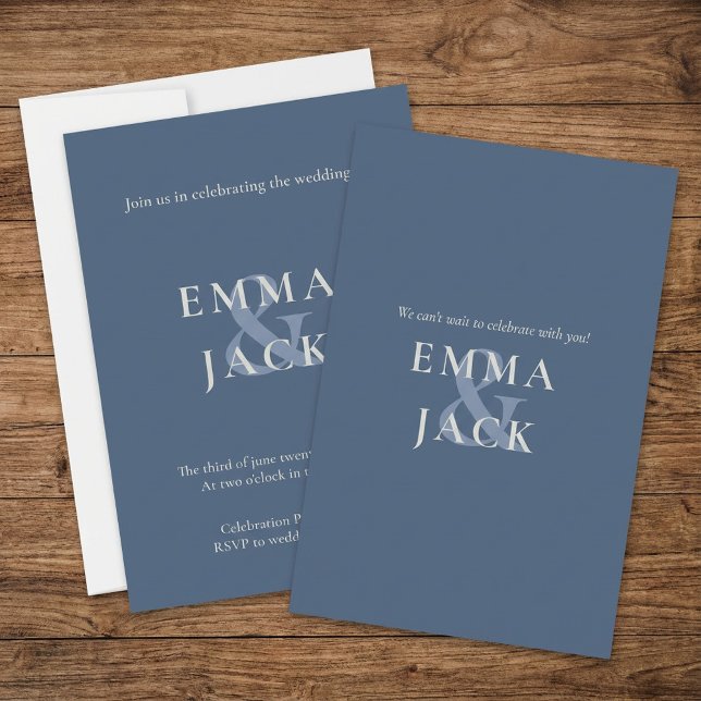 Invitación a la boda mínima azul silenciada (Muted Blue Minimal Wedding Invitation.)