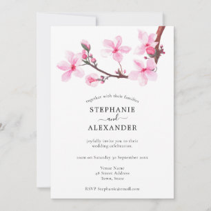 Invitación a la boda mínima de cerezo en flor
