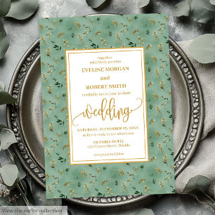 Invitación a la boda mínima de eucalipto de oro ve