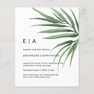Invitación a la boda mínima de la hoja de palma tr