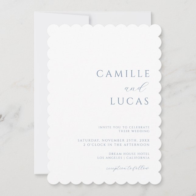 Invitación a la boda mínima Dusty Blue Modern (Anverso)