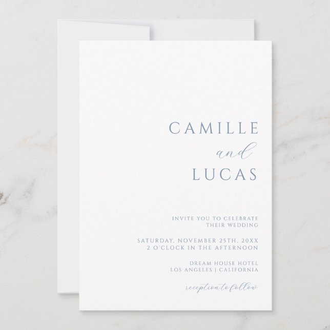 Invitación a la boda mínima Dusty Blue Modern (Anverso)