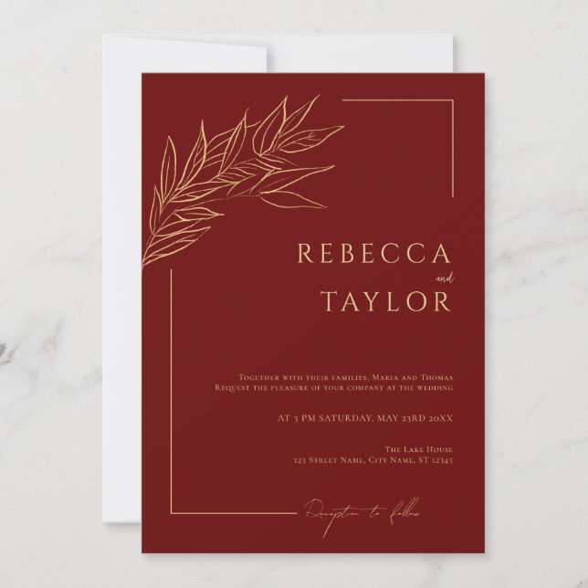 Invitación a la boda mínima elegante de color rojo (Anverso)