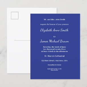 Invitación a la boda mínima en azul profundo