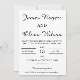 Invitación a la boda mínima en blanco y negro