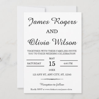 Invitación a la boda mínima en blanco y negro