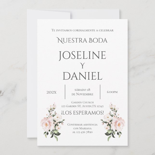 Invitación a la boda mínima en español (Anverso)