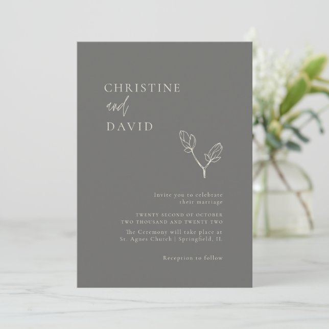Invitación a la boda mínima gris moderna (Anverso de pie)