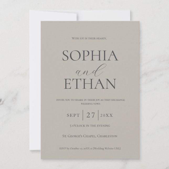 Invitación a la boda mínima natural (Anverso)
