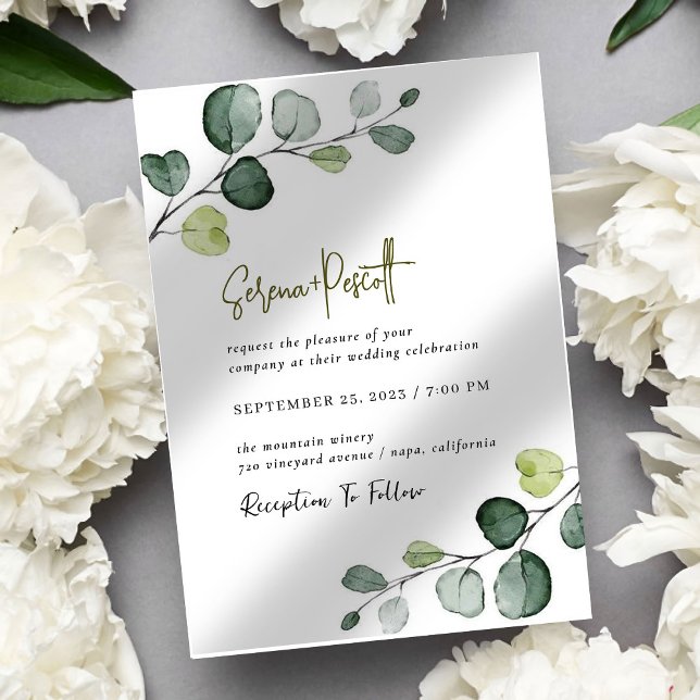 Invitación a la boda mínima simple de Eucalyptus (Subido por el creador)