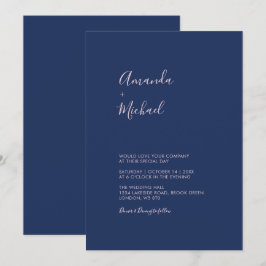 Invitación a la boda mínima simple rosa y azul mar