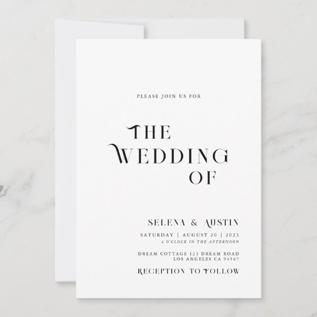 Invitación a la boda mínima y de moda (Anverso)