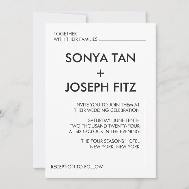 Invitación a la boda minimalista (Anverso)