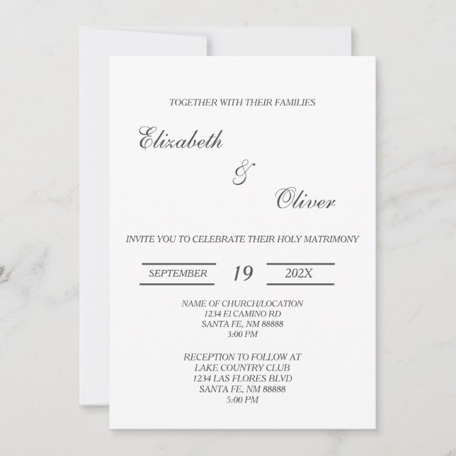 Invitación a la boda minimalista (Anverso)