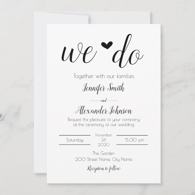Invitación a la boda minimalista (Anverso)