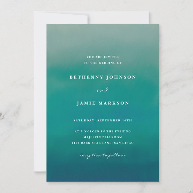 Invitación a la boda Minimalista Aqua Ombre Boho (Anverso)