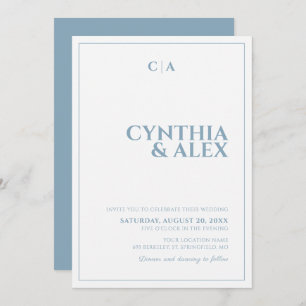 Invitación a la boda Minimalista azul y blanca tur