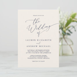 Invitación a la boda Minimalista azul y crema de l