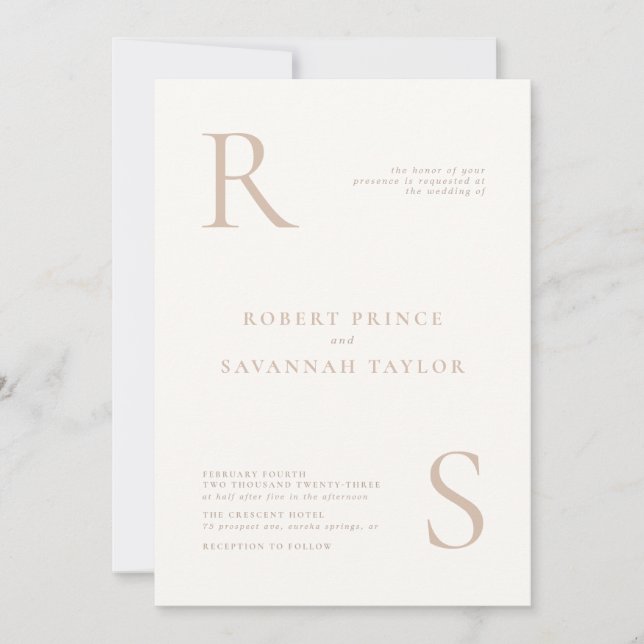 Invitación a la boda Minimalista beige (Anverso)