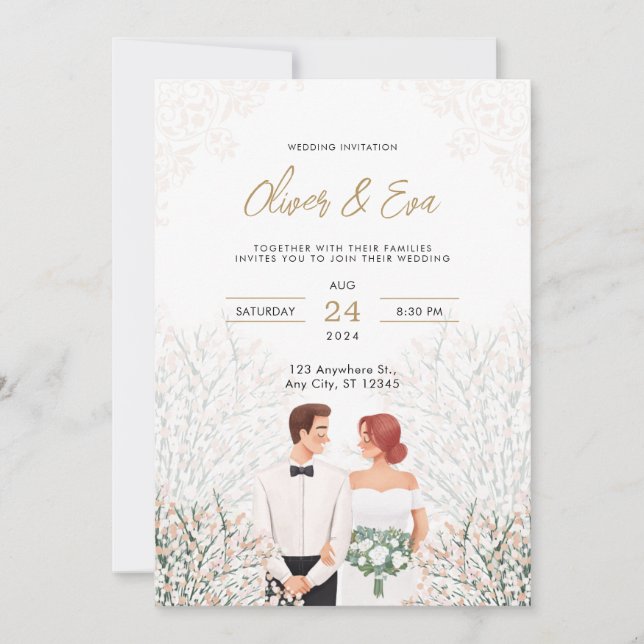 Invitación a la boda Minimalista blanca (Anverso)