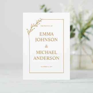 Invitación a la Boda minimalista Blanca y de Oro