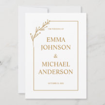 Invitación a la Boda minimalista Blanca y de Oro
