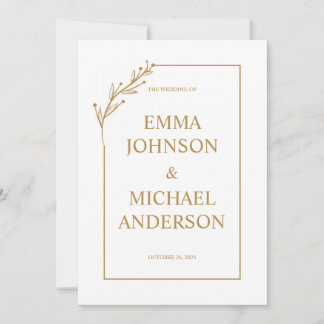 Invitación a la Boda minimalista Blanca y de Oro