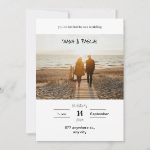 Invitación a la boda Minimalista blanca y marrón