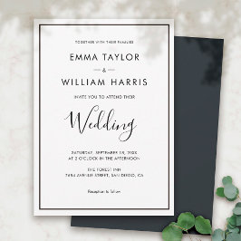 Invitación a la boda Minimalista blanca y negra 01